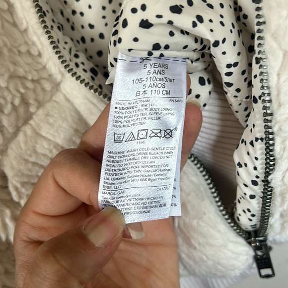 Gap Kids Girls Sherpa Bear Ear Hooded Cream Zip Up Jacket - Picture 6 of 6